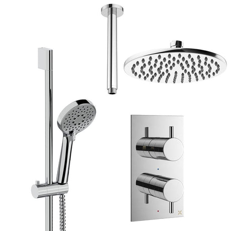 Crosswater Concealed Shower Set Chrome / Ceiling Arm / 200mm Crosswater Design 2 Handle 2 Outlet Shower Set 4 with Rainfall Head and Slide Rail Kit