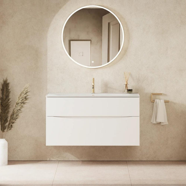 Crosswater Wall Mounted Vanity Unit Crosswater Glide II 2 Drawer 1000mm Vanity Unit in White Gloss with 1 Tap Hole Ceramic Basin