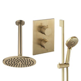 UK Bathroom Store Concealed Shower Set Brushed Brass / Ceiling Arm / 200mm Crosswater Crossbox Shower Set 4 - 2 Outlet with Riser Rail Kit and Fixed Overhead Showerhead