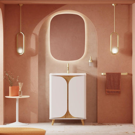Crosswater Floor Standing Vanity Unit Matt White / Crosswater Tambour Basin - 1 Tap Hole - White Crosswater Tambour 600mm Floor Standing Two Door Vanity Unit with Basin or Worktop