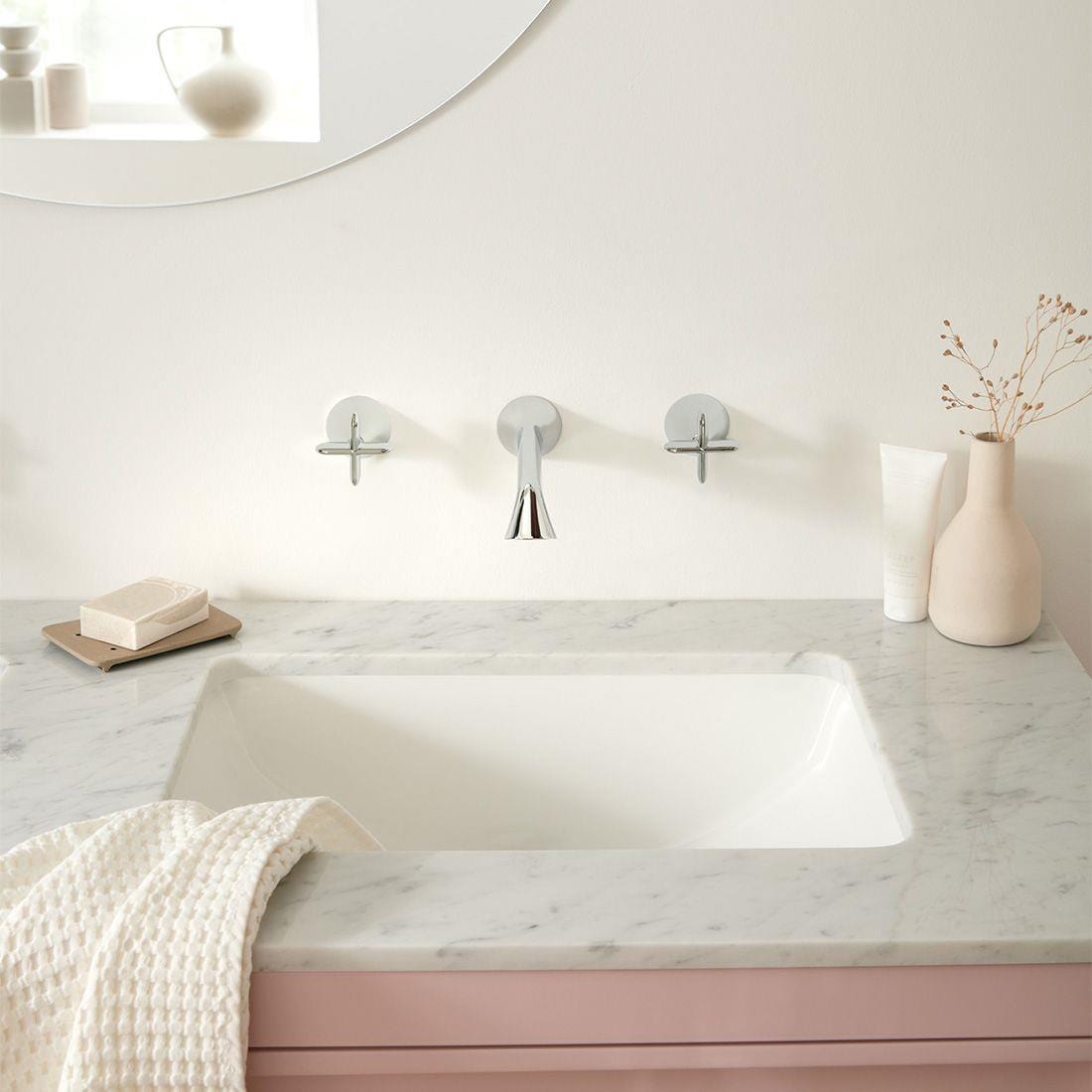 VADO Wall Mounted Basin Tap Vado Arrondi Wall Mounted 3 Hole Cross Handle Basin Mixer Tap  in Chrome