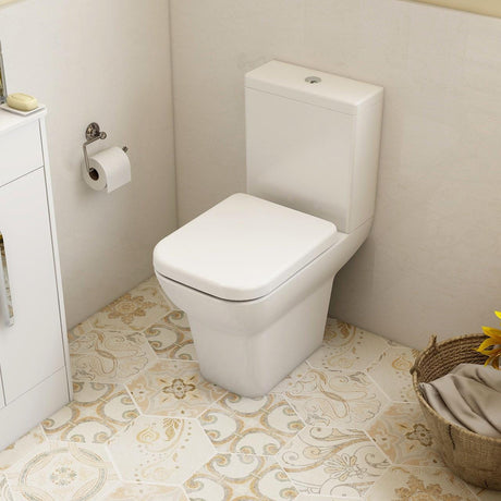 Imex Close Coupled Toilet Imex Suburb Open Back Close Coupled Toilet with Square Cistern and Soft Close Seat in White