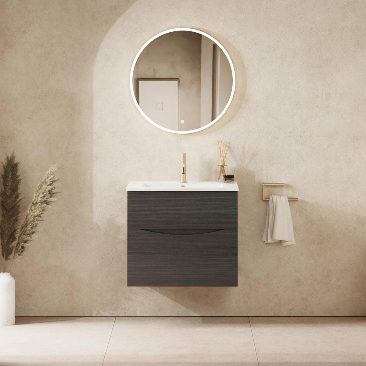 Crosswater Wall Mounted Vanity Unit 600mm / Steelwood Crosswater Glide II Wall Mounted Two Drawer Vanity Unit with Basin