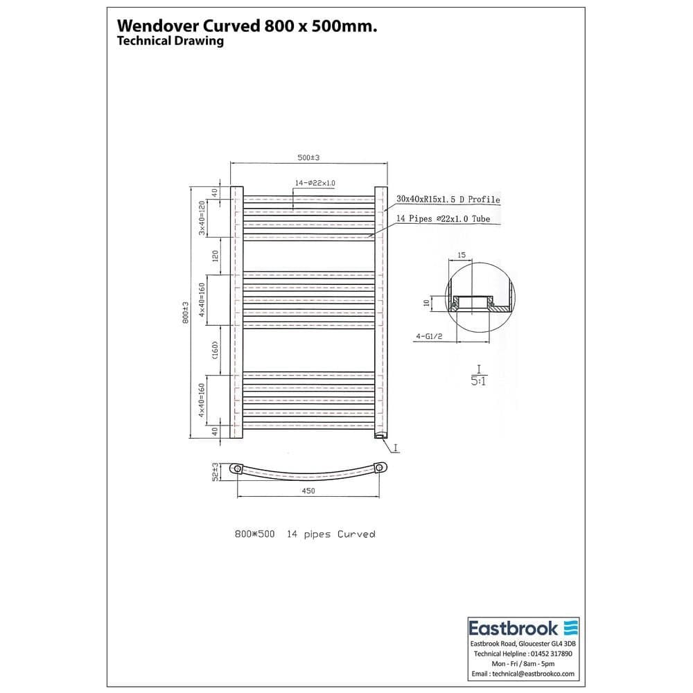 Eastbrook Wendover Curved Vertical Heated Towel Rail in Chrome
