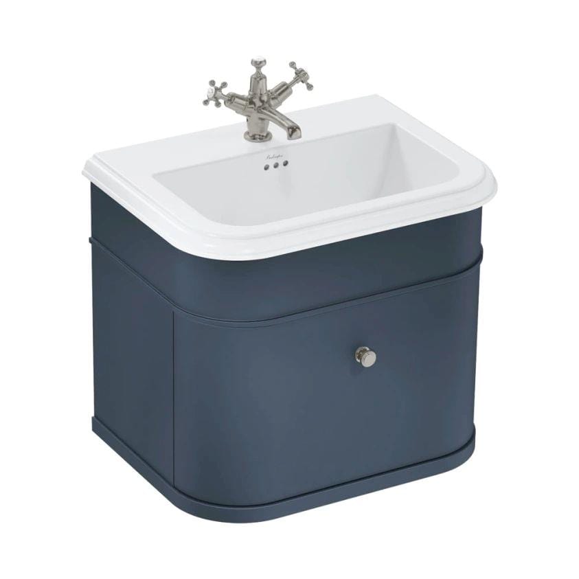 Burlington Wall Mounted Vanity Unit Blue / Ceramic Basin - 3 Tap Hole / Brushed Nickel Burlington Chalfont 650mm Wall Mounted Single Drawer Vanity Unit with Basin