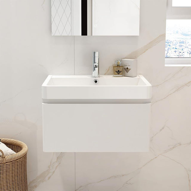 Imex Wall Mounted Vanity Unit Imex Ivo Wall Mounted 600mm Single Drawer Vanity Unit with Basin in White Gloss