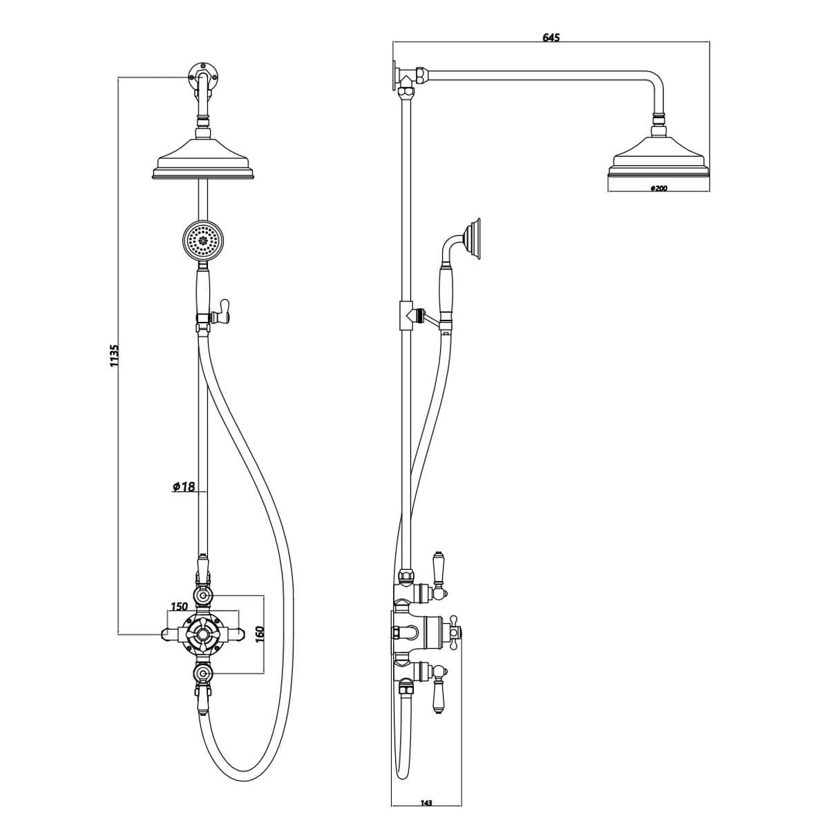 Aquarius Bathrooms Exposed Shower Set Aquarius Clarence Traditional Fixed Head Exposed Shower with Rigid Riser and Handset in Chrome