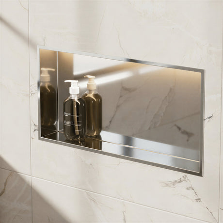 Crosswater Shower Niche Chrome Crosswater Rectangular Shower Niche with LED - 610 x 305 x 120mm