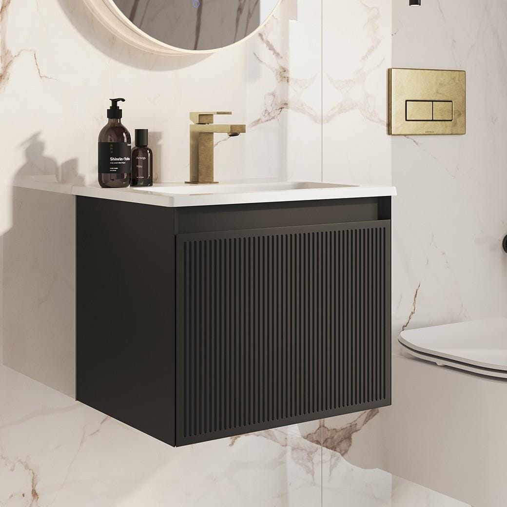 Saneux Wall Mounted Vanity Unit Matte Black / 1 Tap Hole Basin Saneux Monument 500mm Wall Mounted One Drawer Vanity Unit with Basin or Worktop