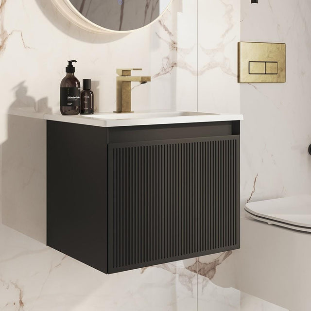 Saneux Wall Mounted Vanity Unit Matte Black / 1 Tap Hole Basin Saneux Monument 500mm Wall Mounted One Drawer Vanity Unit with Basin or Worktop