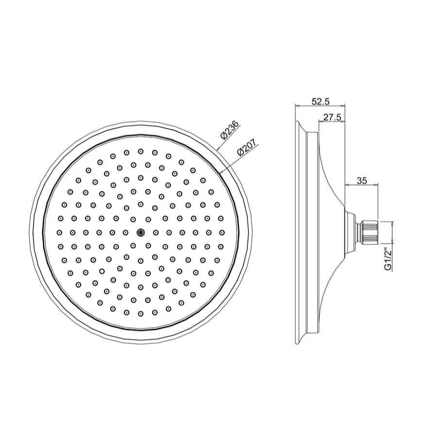 Burlington Fixed Shower Head Burlington Riviera Fixed AirBurst Shower Head with Wall Mounted Arm
