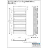 Eastbrook Designer Towel Radiator Eastbrook Staverton Tube on Tube Vertical Straight Heated Towel Rail - 1200 x 600mm - Chrome