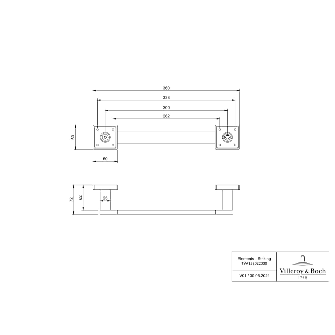 Villeroy & Boch Grab Rail/Bar Villeroy & Boch Elements Striking Grab Bar