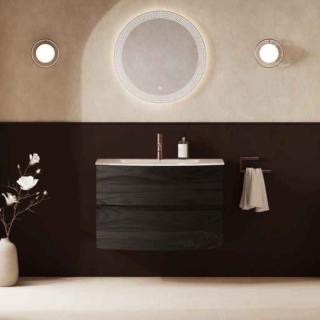 Crosswater Wall Mounted Vanity Unit 1000mm / American Walnut / Ice White Basin - 1 Tap Hole Crosswater Svelte Wall Hung Vanity Unit with Basin