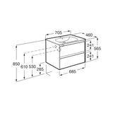 Roca Wall Mounted Vanity Unit Roca Tenet 700mm Wall Mounted Two Drawer Vanity Unit with Basin