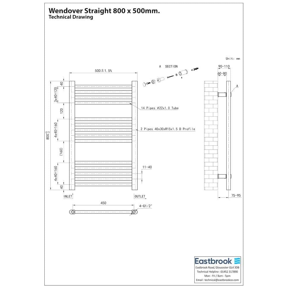 Eastbrook Wendover Straight Heated Towel Rail in Anthracite