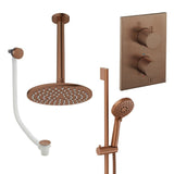 UK Bathroom Store Concealed Shower Set Brushed Bronze / Ceiling Arm / 200mm Crosswater Crossbox Shower Set 10 - 3 Outlet with Fixed Overhead Shower, Slide Rail Kit and Overflow Bath Filler Waste