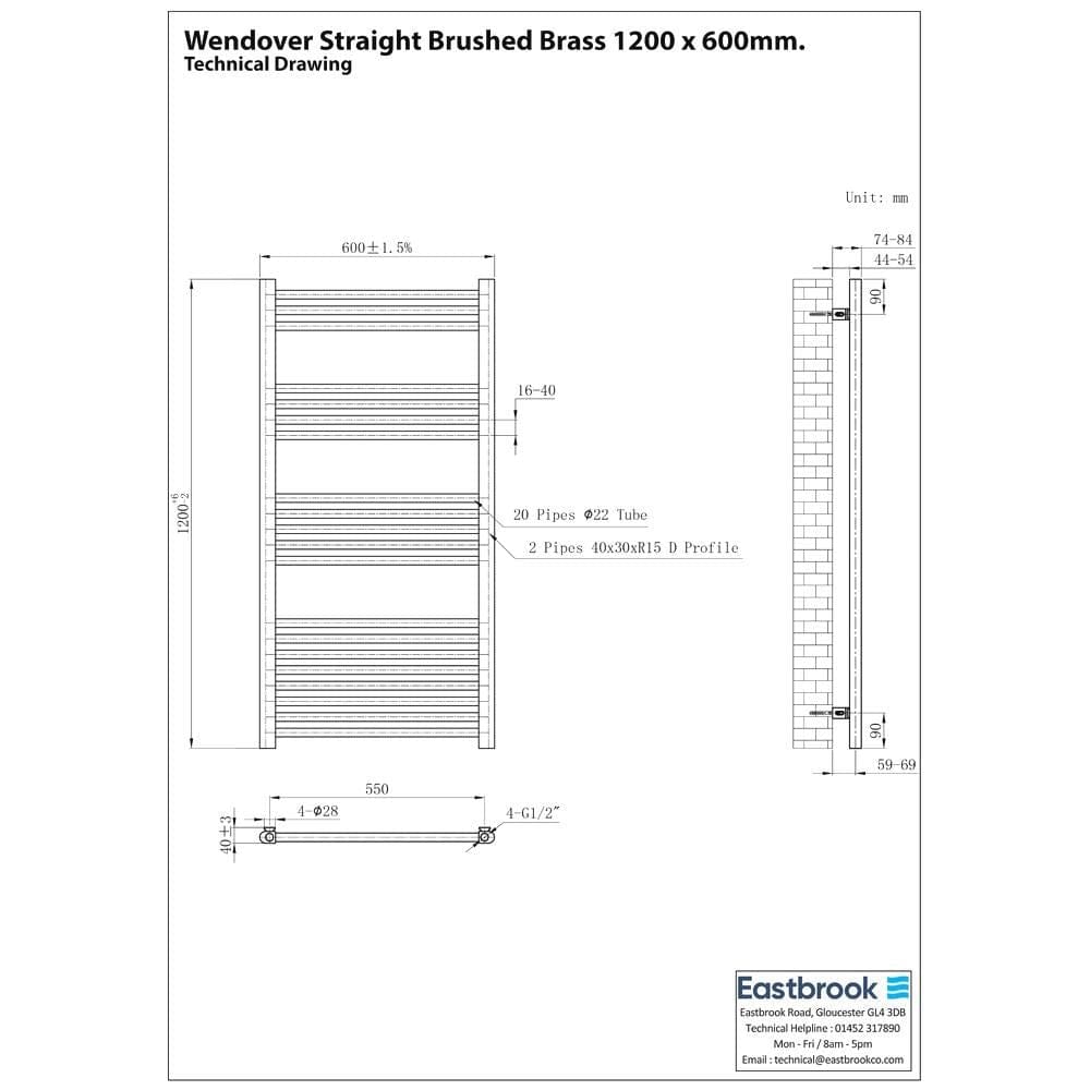 Eastbrook Wendover Straight Heated Towel Rail in Brushed Brass