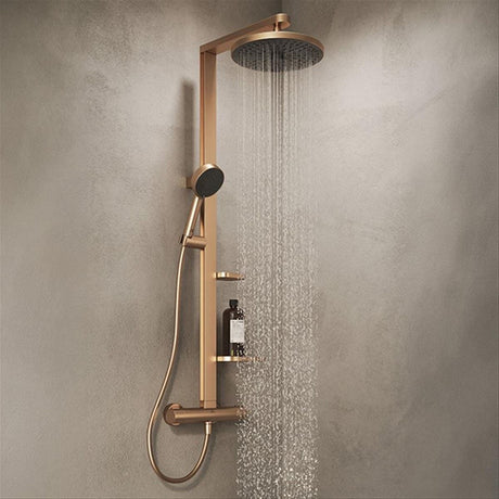 Ideal Standard Exposed Shower Set Brushed Bronze Ideal Standard Ceratherm ALU+ Exposed Shower Valve Set with Fixed Riser, Showerhead, Handset and Shelves