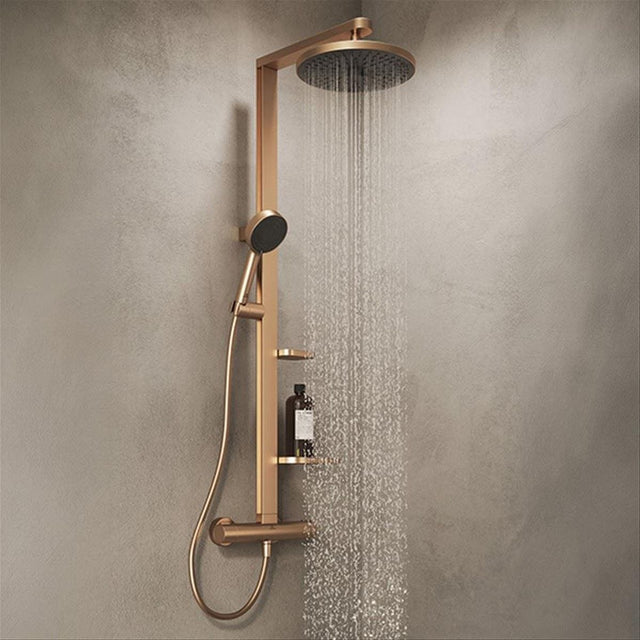 Ideal Standard Exposed Shower Set Brushed Bronze Ideal Standard Ceratherm ALU+ Exposed Shower Valve Set with Fixed Riser, Showerhead, Handset and Shelves
