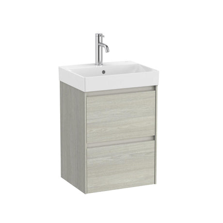 Roca Wall Mounted Vanity Unit White Oak Roca Ona 450mm Compact Wall Mounted Two Drawer Vanity Unit with Basin