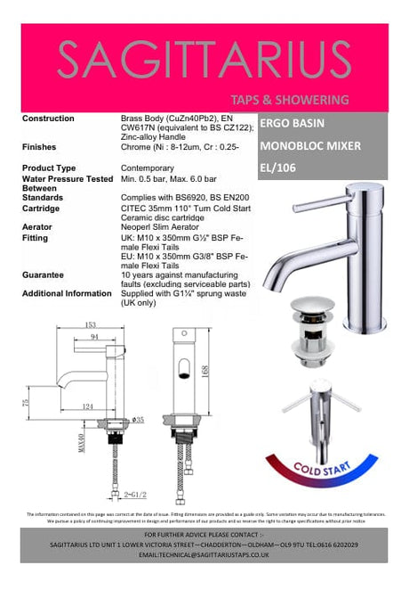 Sagittarius Mono Basin Tap Sagittarius Ergo Monobloc Basin Mixer Tap with Sprung Waste