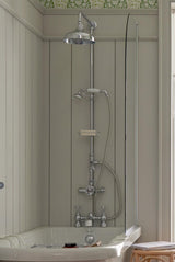 Heritage Shower Set Heritage Trinity Exposed Thermostatic Shower Valve with Shower Head and Fixed Riser Rail Set in Chrome