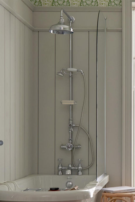 Heritage Shower Set Heritage Trinity Exposed Thermostatic Shower Valve with Shower Head and Fixed Riser Rail Set in Chrome