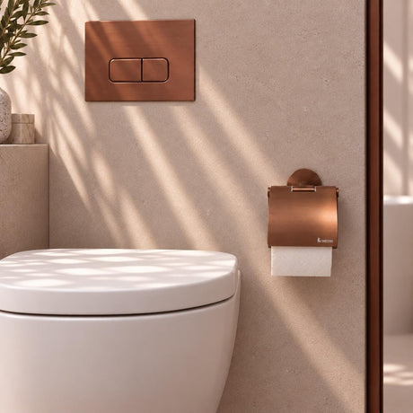 Smedbo Toilet Roll Holder Brushed Copper Smedbo Dot Self-Adhesive Toilet Roll Holder with Cover