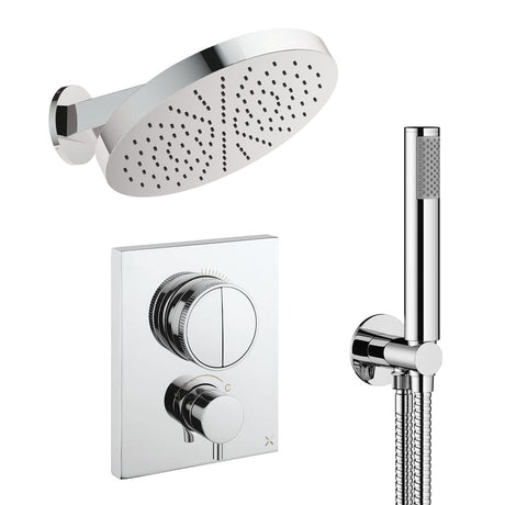 UK Bathroom Store Concealed Shower Set Chrome Crosswater Crossbox Push Shower Set 6 - 2 Outlet with Revive Steel Overhead Shower and Pencil Handset