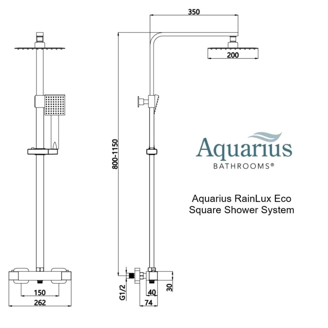 Aquarius Bathrooms Exposed Shower Set Aquarius RainLux Eco Square Adjustable Exposed Bar Shower System