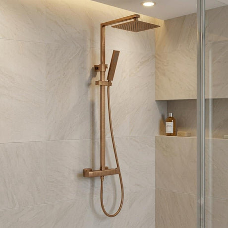 Aquarius Bathrooms Exposed Shower Set Brushed Bronze Aquarius RainLux Cool Touch Adjustable Square Exposed Shower Valve and Kit