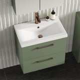 Aquarius Bathrooms Wall Mounted Vanity Unit Aquarius Brisbane 600mm Wall Hung 2 Drawer Vanity Unit with 1 Tap Hole Mid Edge Basin