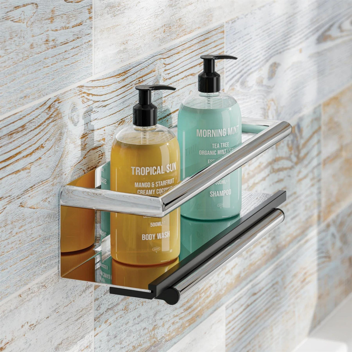 hib. Shelf Chrome hib. Shower Shelf with Grab Bar and Magnetic Squeege
