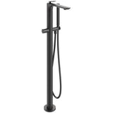 Clearwater Freestanding Bath Filler Matt Black Clearwater Huck Floor Standing Bath Shower Mixer with Shower Kit