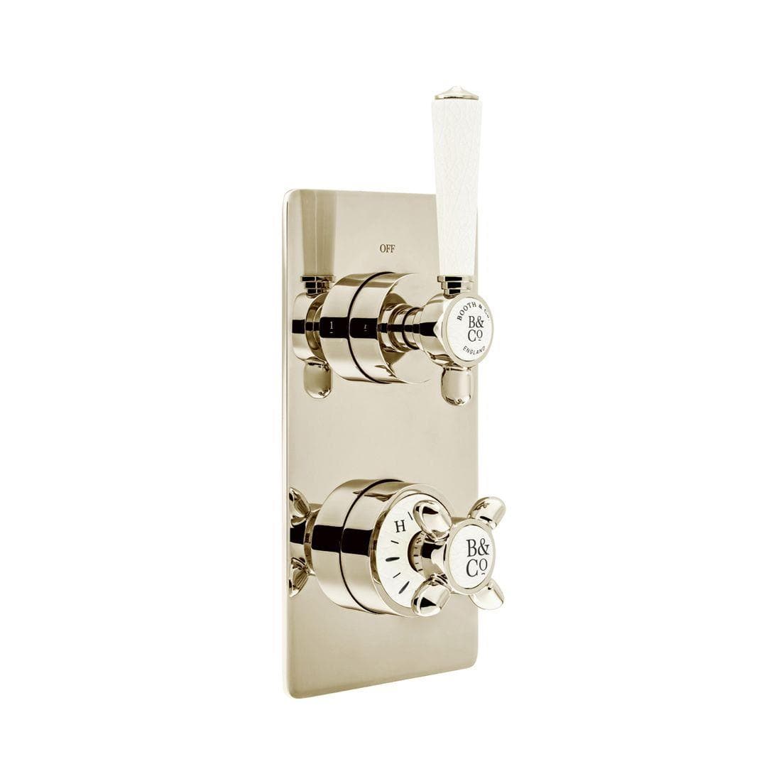Vado Concealed Shower Valve Booth & Co. Axbridge 2 Outlet, 2 Handle Concealed Thermostatic Shower Valve in Bright Nickel