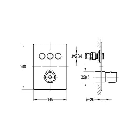 Flova Concealed Shower Valve Flova Annecy 3 Outlet GoClick Finishing Set in Diamond Chrome
