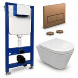 Aquarius Bathrooms Wall Hung Toilet Brushed Bronze / Square Aquarius Urbano Rimless Wall Hung Toilet Pack with Frame, Flush Plate, Soft Closing Seat and Hinge Covers