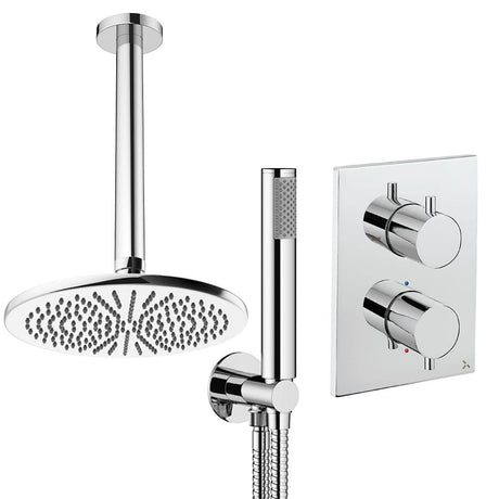 UK Bathroom Store Concealed Shower Set Chrome / Ceiling Arm / 300mm Crosswater Crossbox Shower Set 3 - 2 Outlet with Pencil Handset and Fixed Overhead Shower