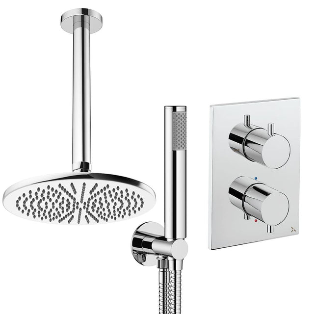 UK Bathroom Store Concealed Shower Set Chrome / Ceiling Arm / 300mm Crosswater Crossbox Shower Set 3 - 2 Outlet with Pencil Handset and Fixed Overhead Shower