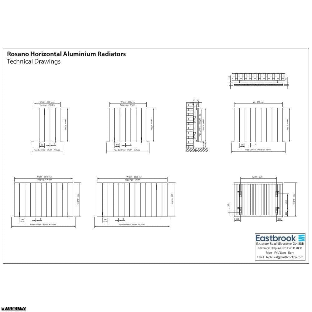 Eastbrook Rosano Straight Horizontal Aluminium Radiator  in Matt Black