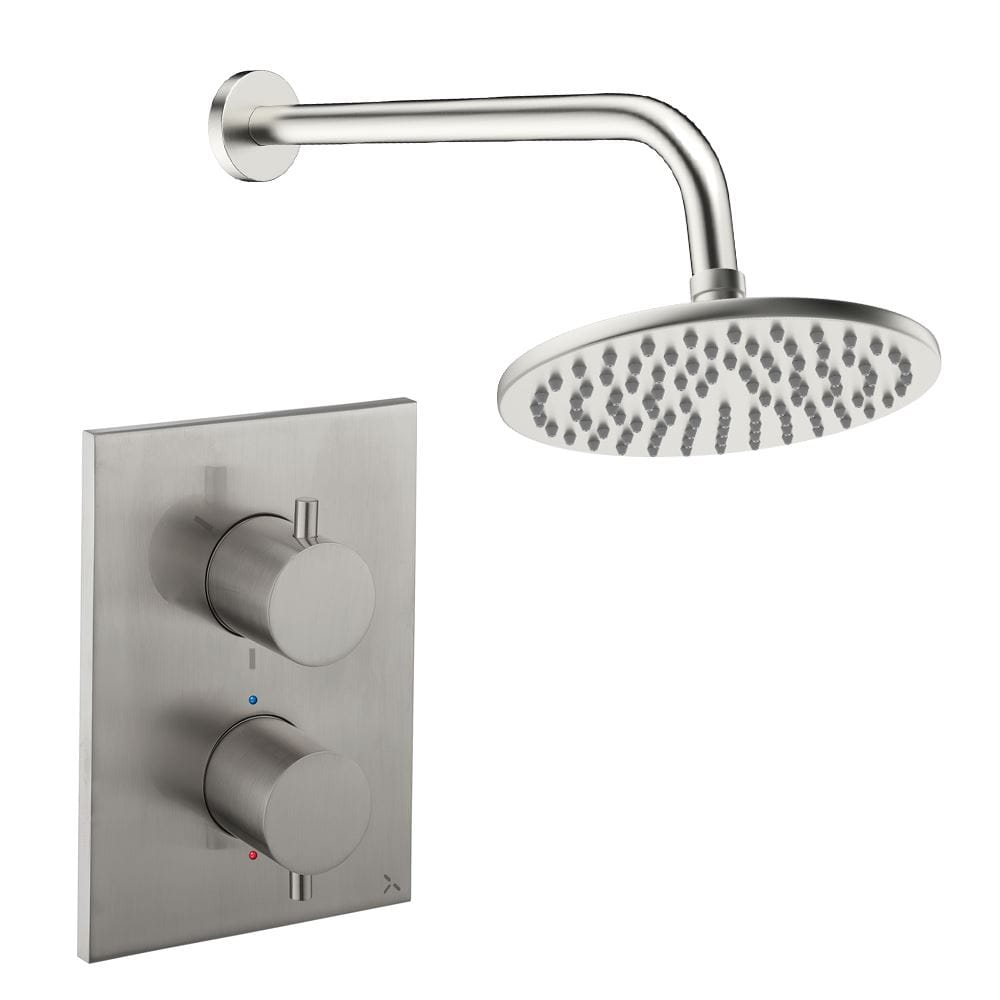 UK Bathroom Store Concealed Shower Set Brushed Nickel / Wall Arm / 200mm Crosswater Crossbox Shower Set 1 - 1 Outlet with Fixed Overhead Shower