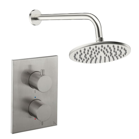 UK Bathroom Store Concealed Shower Set Brushed Nickel / Wall Arm / 200mm Crosswater Crossbox Shower Set 1 - 1 Outlet with Fixed Overhead Shower