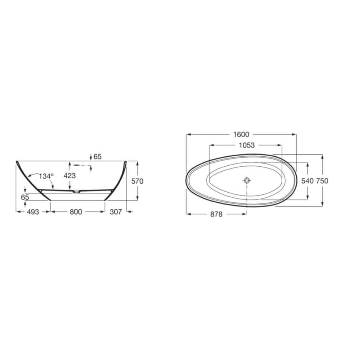 Roca Modern Freestanding Bath Roca Kauai Freestanding Stonex® Oval Bath with Click-Clack Waste