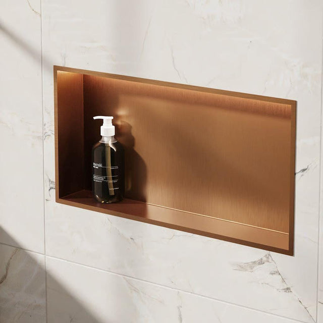 Crosswater Shower Niche Brushed Bronze Crosswater Rectangular Shower Niche with LED - 610 x 305 x 80mm for Stud Walls