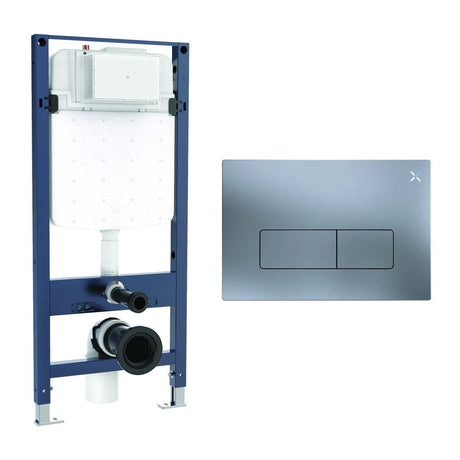 Crosswater Wall Hung WC Frame MPRO Plate in Brushed Nickel Crosswater 1.12m Slim Depth Dual Flush WC Support Frame Set with Flush Plate