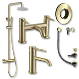 Aquarius Bathrooms Exposed Shower Set Brushed Brass Aquarius RF-Series Complete Shower Brassware Pack with Basin Mixer, Bath Mixer & Exposed Shower
