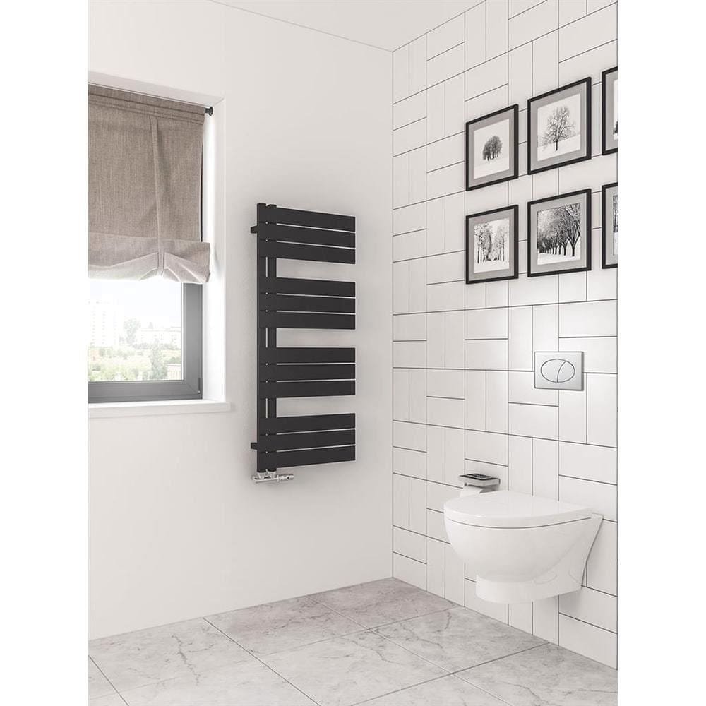 Eastbrook Designer Towel Rail 1150 x 500 / Dual Fuel Eastbrook Helmsley Straight Vertical Designer Towel Rail in Matt Black