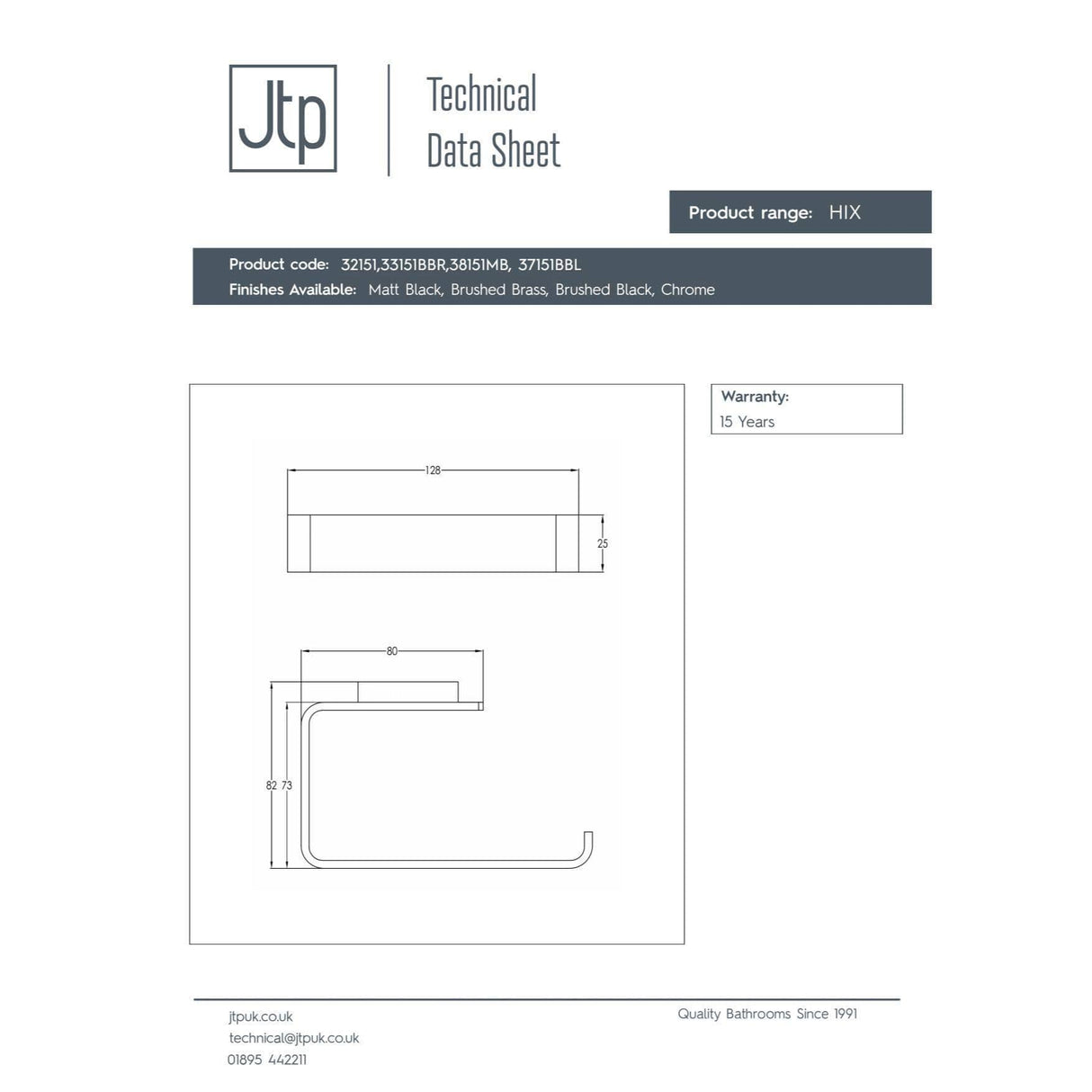JTP Toilet Roll Holder JTP HIX Toilet Roll Holder in Brushed Brass