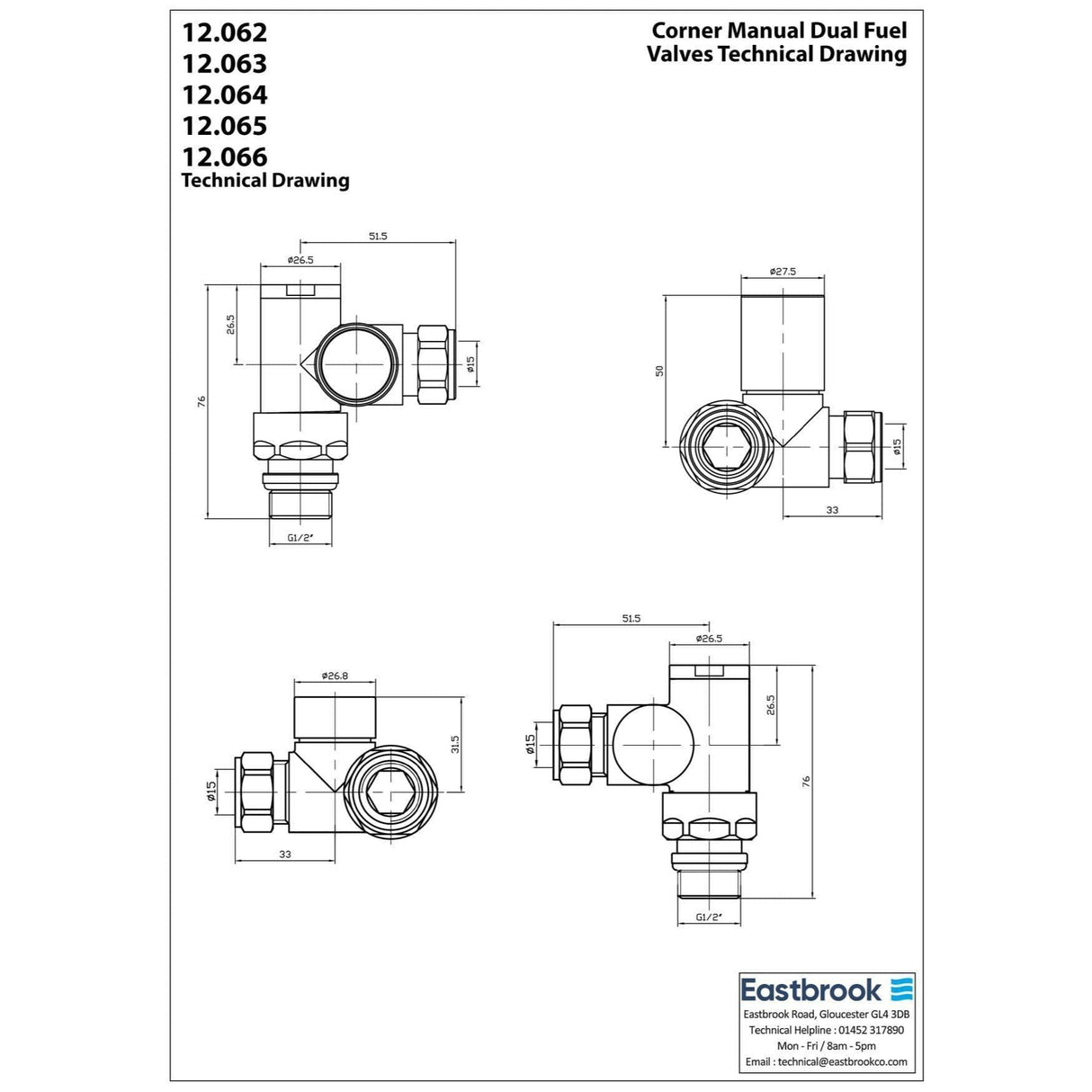 Eastbrook Radiator Valve Eastbrook Corner Manual Duel Fuel Radiator Valve (Pair)